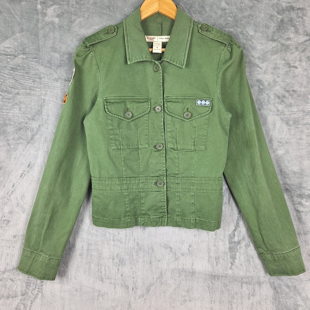 Vtg Abercrombie & Fitch Jacket Medium Y2K Army Military Safari Utility Cropped